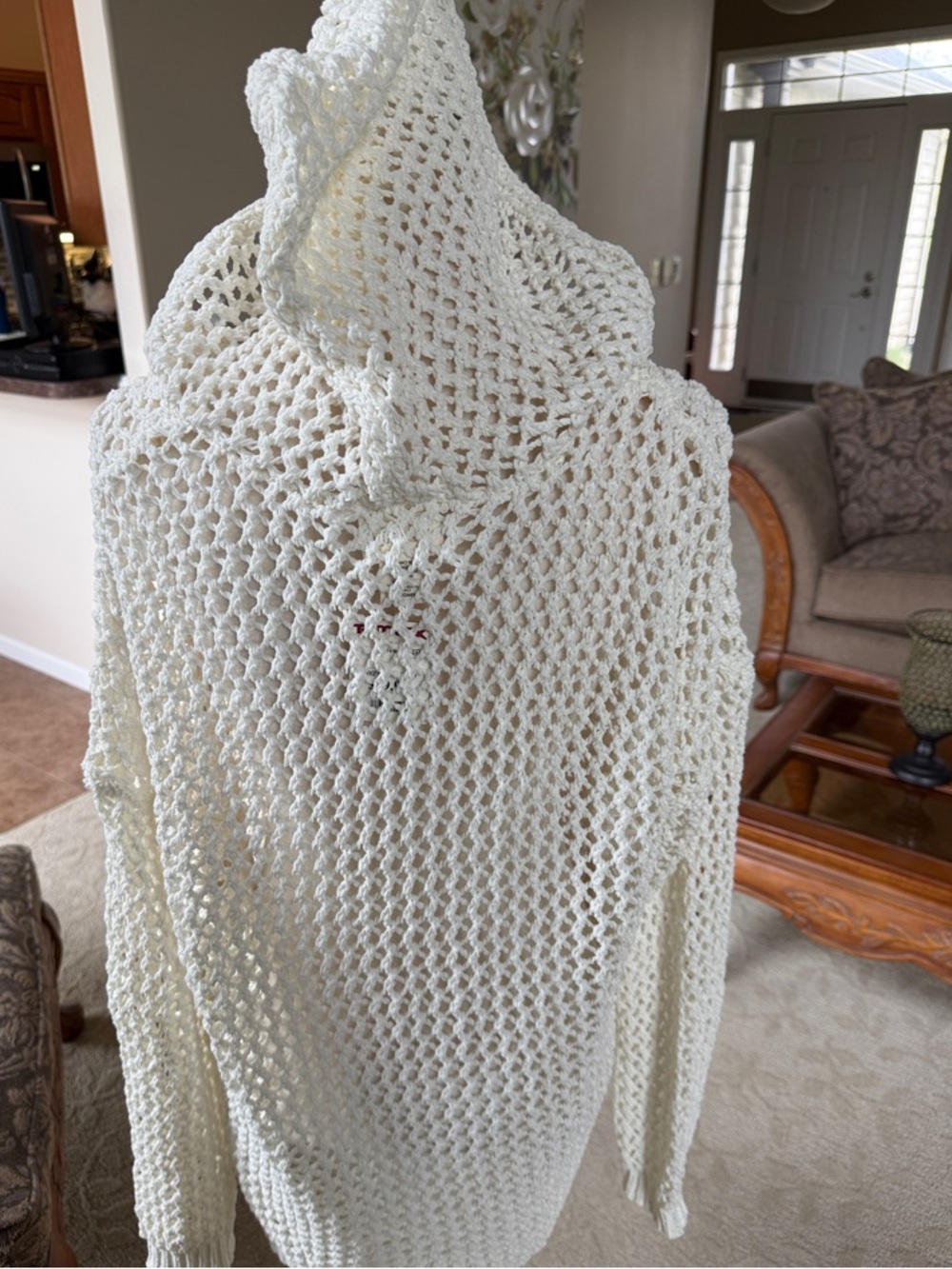 Women's Cream Open-Knit Hoodie Sweater Nicole Miller - Picture 3 of 6